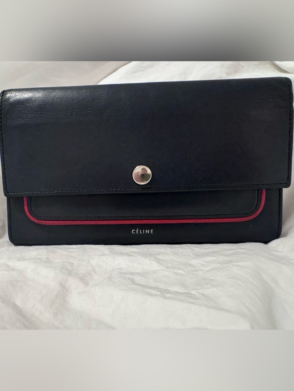 Celine Black Leather Clutch with Pink Trim